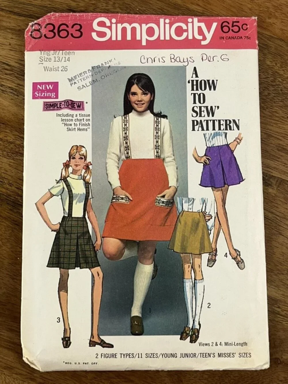 Vintage 60's Simplicity Pattern 8363 Skirt & Suspenders Juniors Miss Size 13